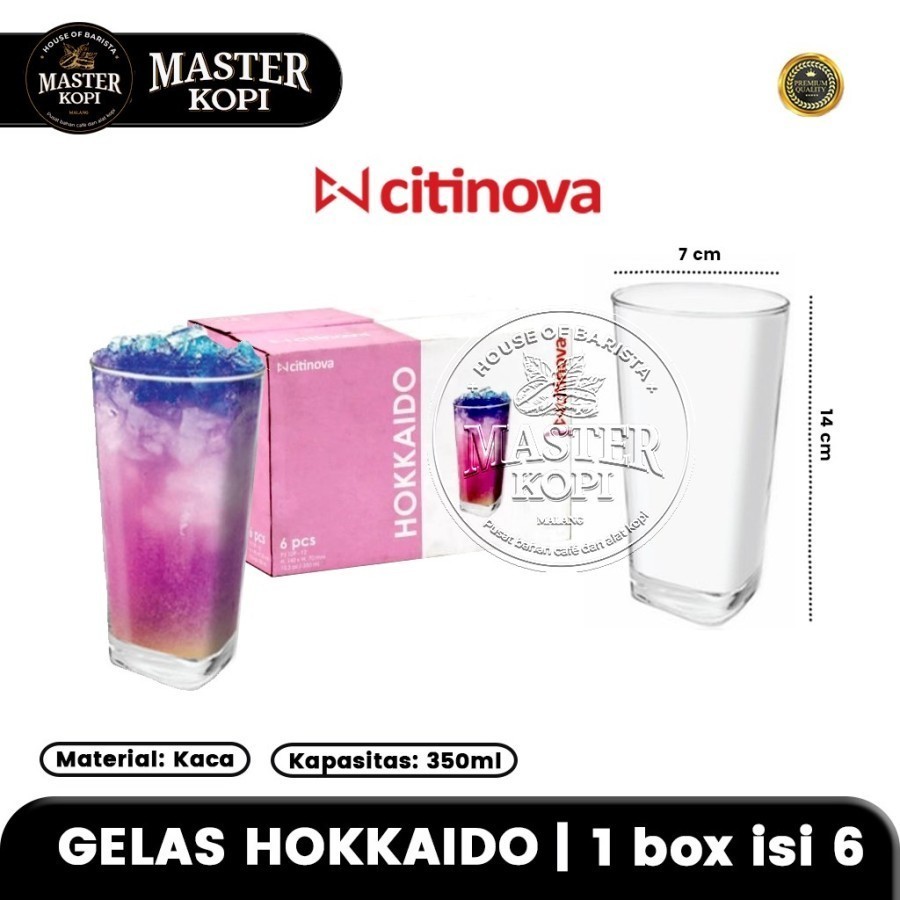 Gelas Kaca Hokkaido Citinova Gelas Kotak Minuman Kafe (1box isi 6)