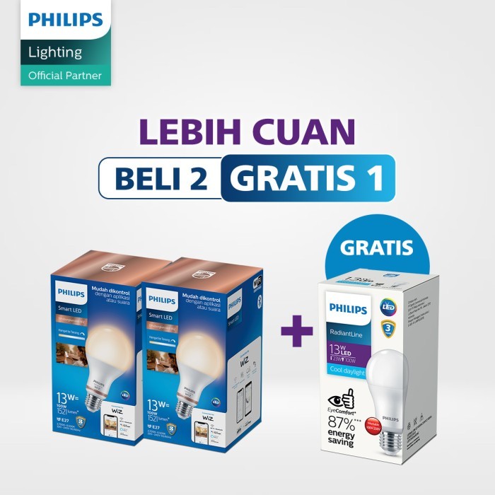 Beli 2 Philips Lampu Smart Wifi LED Bluetooth 13W TW Free Lampu 13W