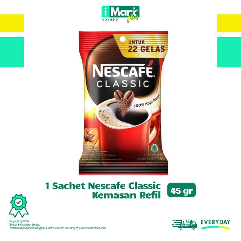 

NesCafé Classic Sachet Instan 45gr Kopi Instan 100% Kopi Robusta Lampung BPOM - Coffe, Coffee