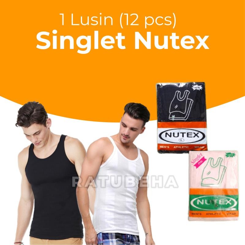 1 Lusin Kaos Singlet Pria kaos dalam Remaja dewasa - Hitam & Putih Nutex Cowok Katun