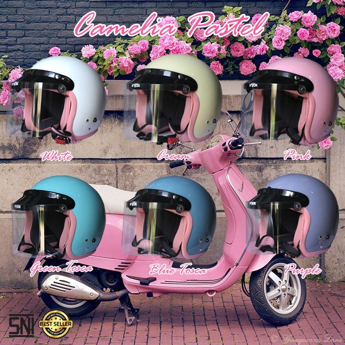 Promo Helm Bogo HELM BOGO CAMELIA PASTEL DEWASA KACA DATAR BENING