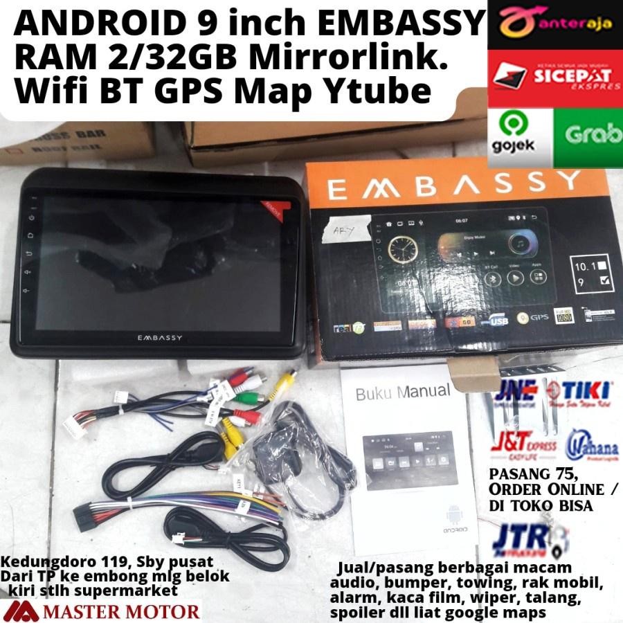 Headunit Android 9 Inch Embassy Ram 2 32 Gb Wifi Gps Mirrorlink Bt Steering Doubledin Tape Mobil Uni