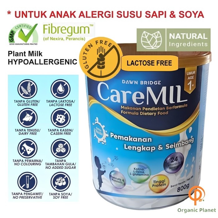 

CareMIL 800gr - Plant Milk HYPOALLERGENIC Usia 1+ Rasa Enak Untuk Anak Alergi Susu Sapi dan Alergi