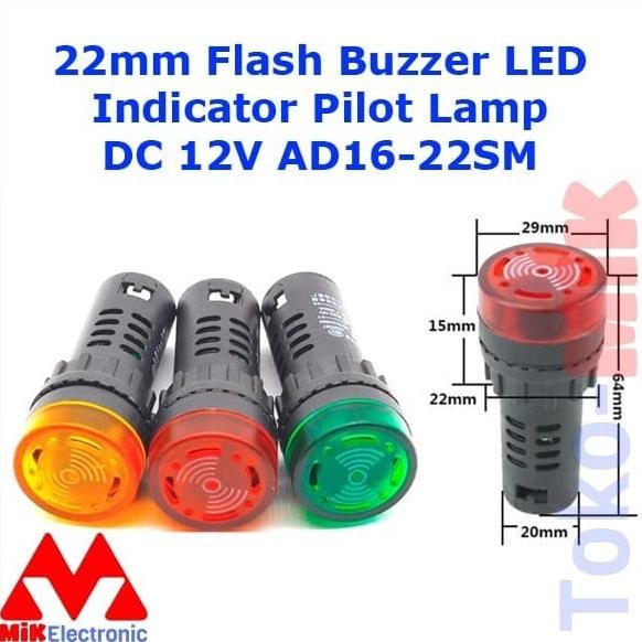 AD16-22SM FLASH BUZZER 12V DC/AC LED LIGHT PILOT LAMP ALARM SIGNAL tokmi99 Segera Dapatkan