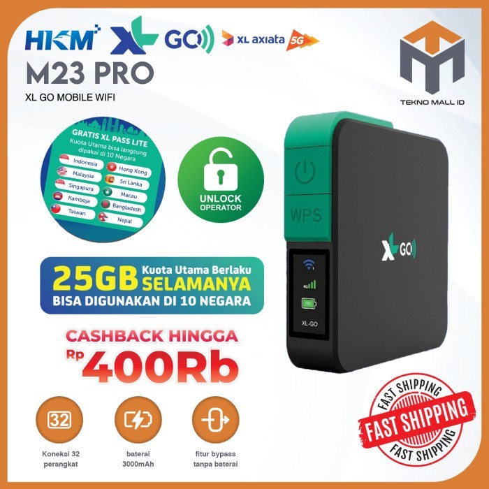 HKM M23 PRO Modem Mifi Wifi XL GO IZI 4G Portable Bypass & Unlock Bonus Data 25GB