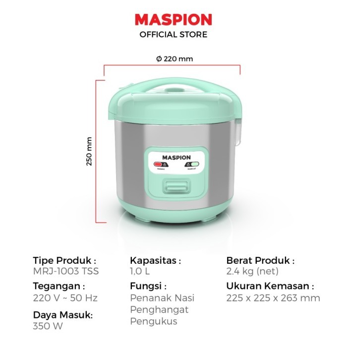 Rice Cooker Magic Com Maspion Mrj-1003 Tss