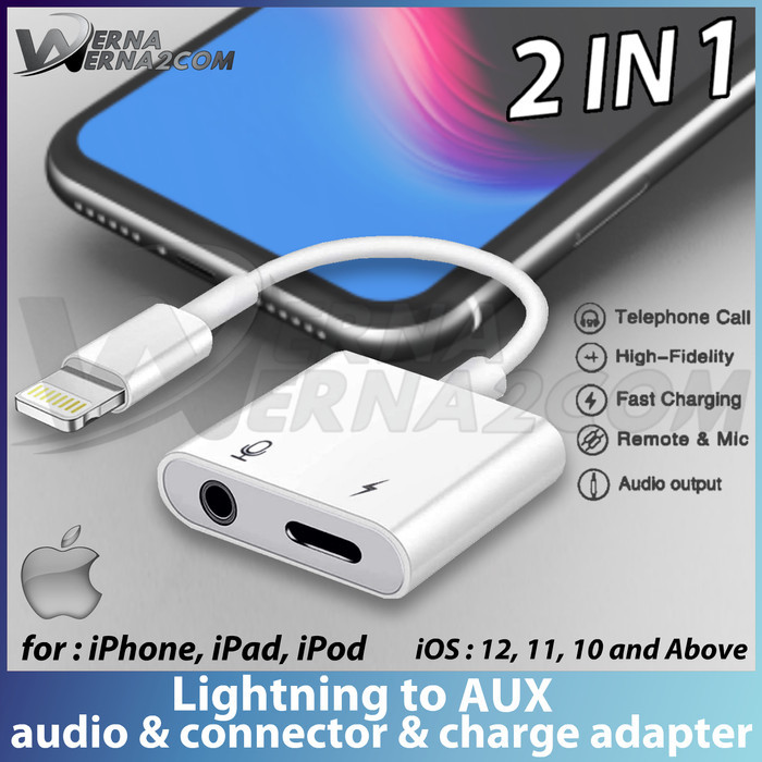 Khusus Kabel Adapter Iphone Lightning To Aux 3.5Mm 2 In 1 Headphone Jack