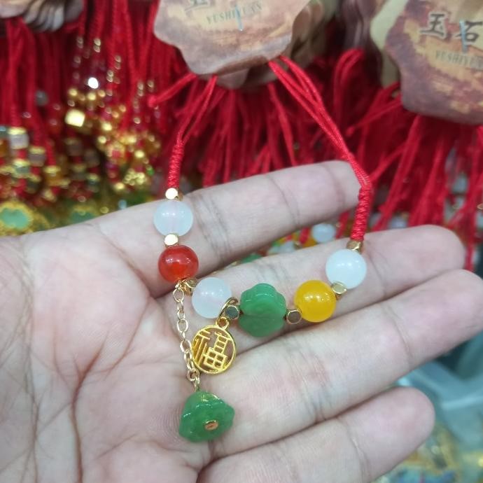 

!!!!!!] gelang tali merah giok bunga hijau tua