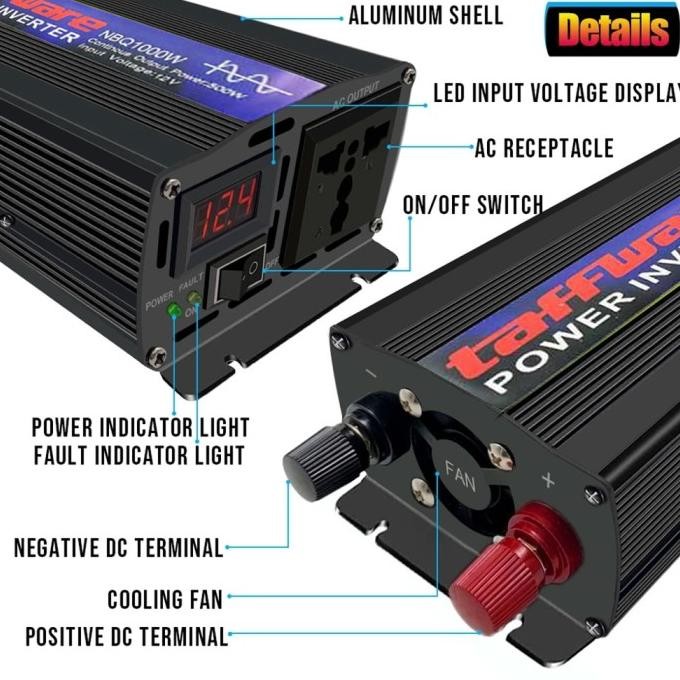Taffware 1000 Watt Power Inverter Mobil DC ke AC PSW Pure Sine Wave [terbaik]