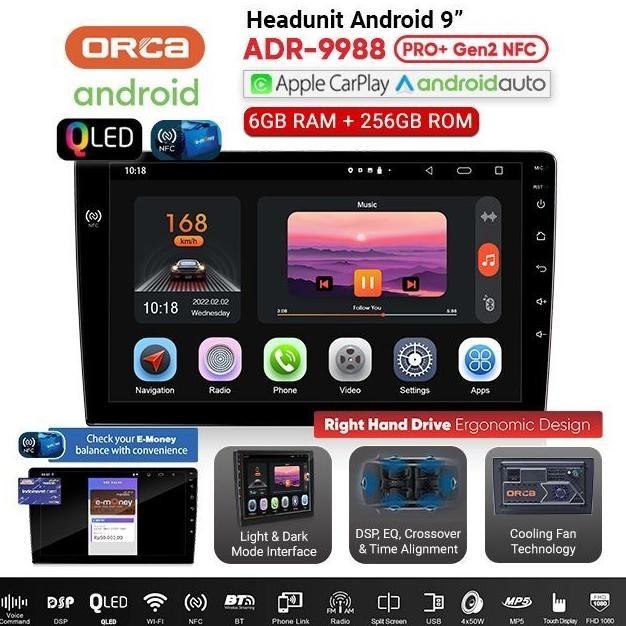 NEW Head Unit Android ORCA NFC PRO Series QLED + Dual DVR ADR-9988
