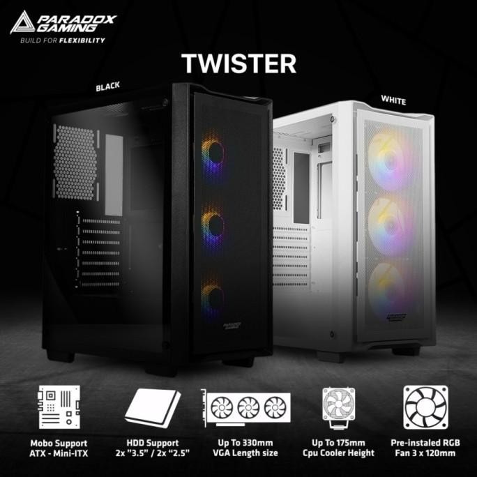 Komputer Casing PC Paradox Gaming Twister ATX Include 3Fan RGB
