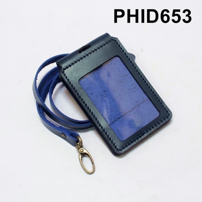 

Andra - Id Card Holder Lipat Magnet Kulita Asli Navy Name Tag Kulit Phid653