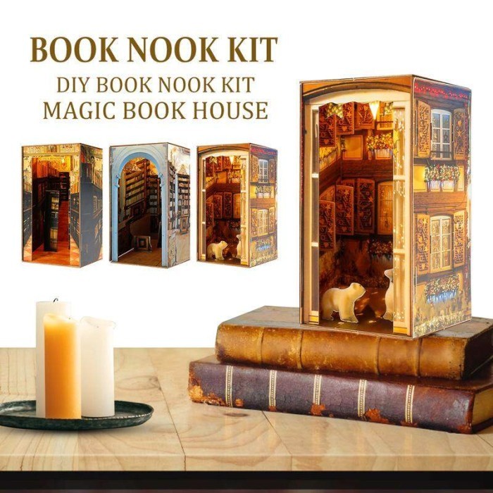 

Andra - Book Nook Kit 3D Pembatas Buku Puzzle Kayu Dengan Cahaya Kuning Hangat
