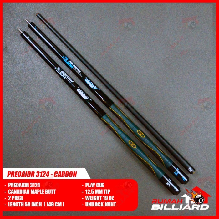 Stick Billiard - Billiard Cue - PREOAIDR 3142 - Carbon Shaft - Maple