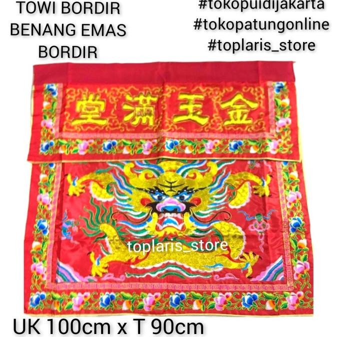 

Ready Towi Kain Merah Meja Sembahyang Bordir 1 Naga Premium