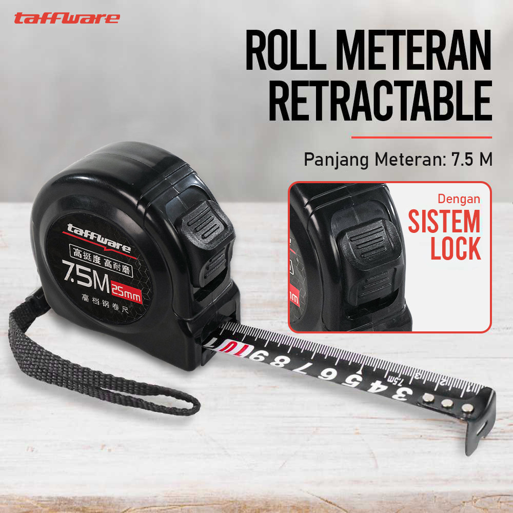 

- Taffware Roll Meteran Retractable Ruler Precision Steel 7.5M - SD75M -