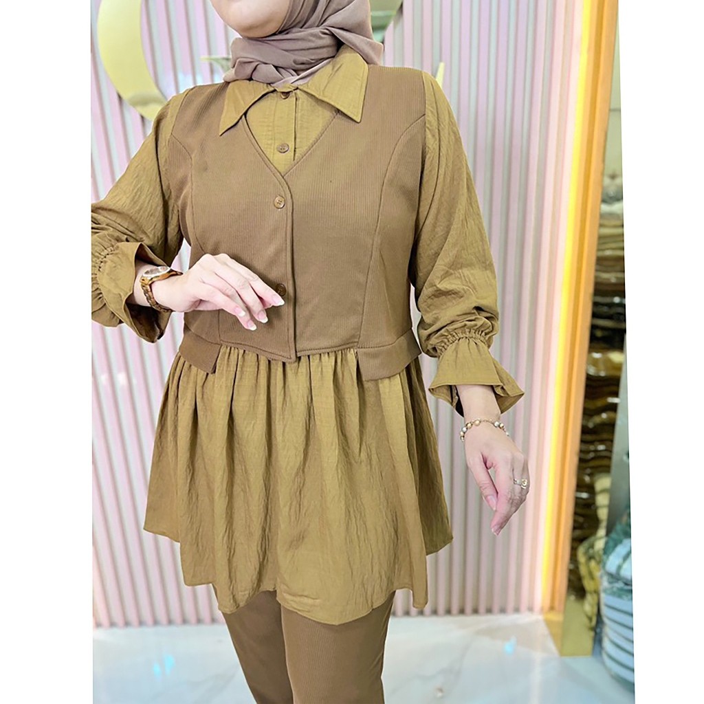 Baju Muslim Wanita Terbaru 2025 Pakaian Setcel Celana Keluarga Perempuan Setcelan Cewek One Set Kond