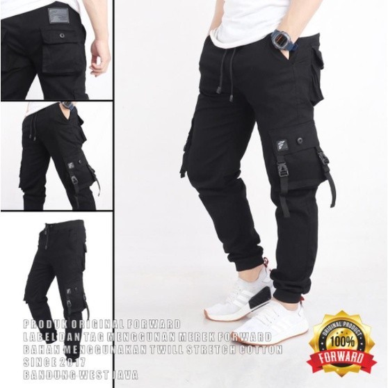 Celana Jogger Cargo Pants Pria Pocket Belt Forward Katun Tebal