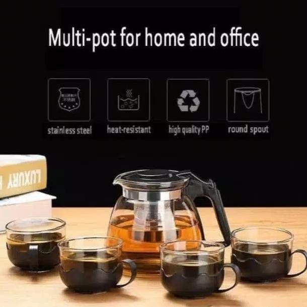Gelas Kopi Teh Susu Set 5 in 1 Teko Set Cangkir Kaca Murah Tea Pot