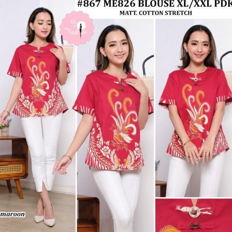 BVF batik cheongsam batik imlek merah - batik jumbo atasan merah cheongsam - batik tradisional