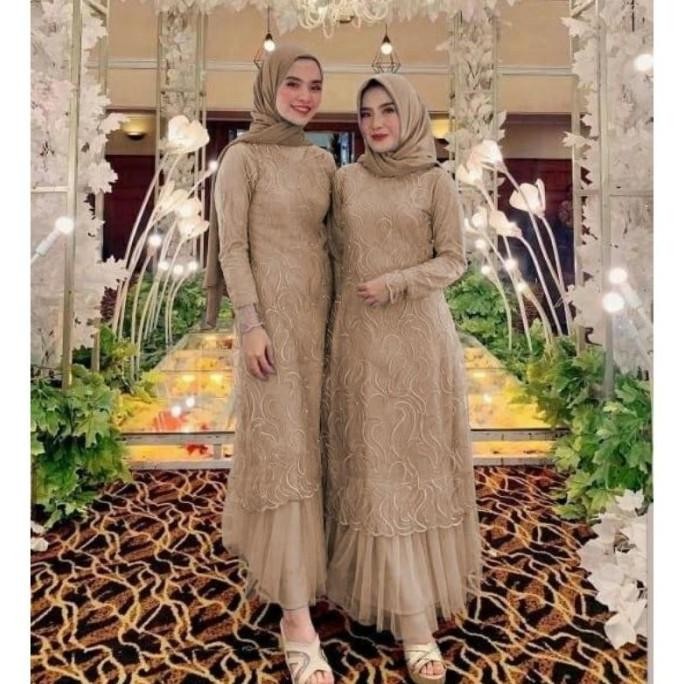 Diskon Geraldine Gamis Pesta / Baju Muslim Wanita Jumbo / Gamis Brukat Tile /