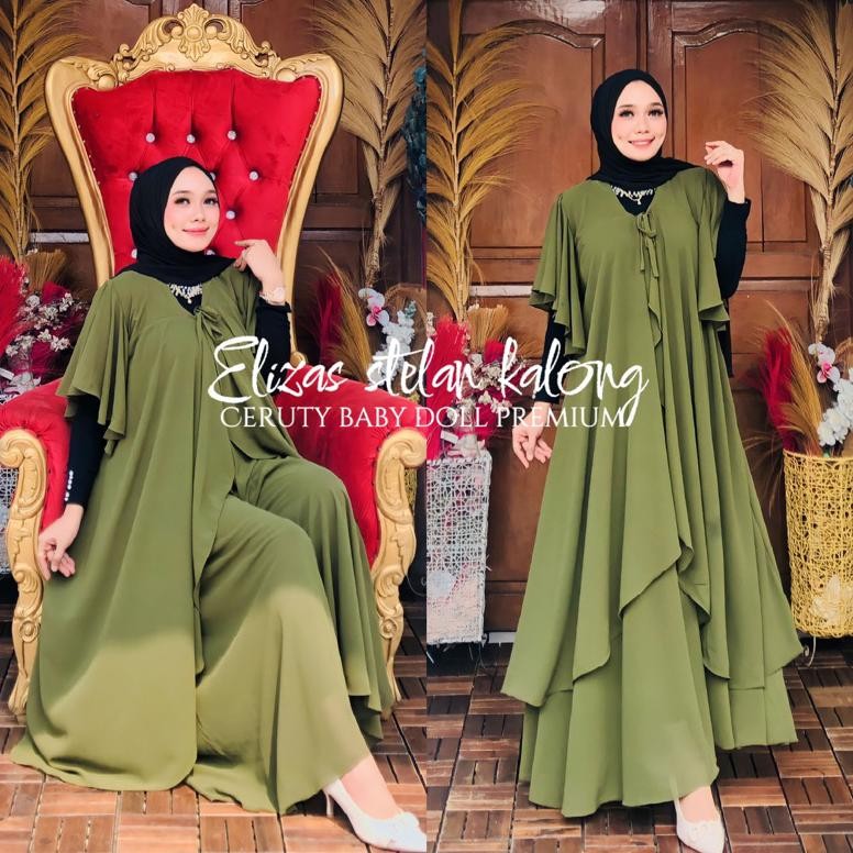 nie stelan kalong eliza tali panjang,pakaian muslimah,pakaian wanita one set outer panjang modis cel