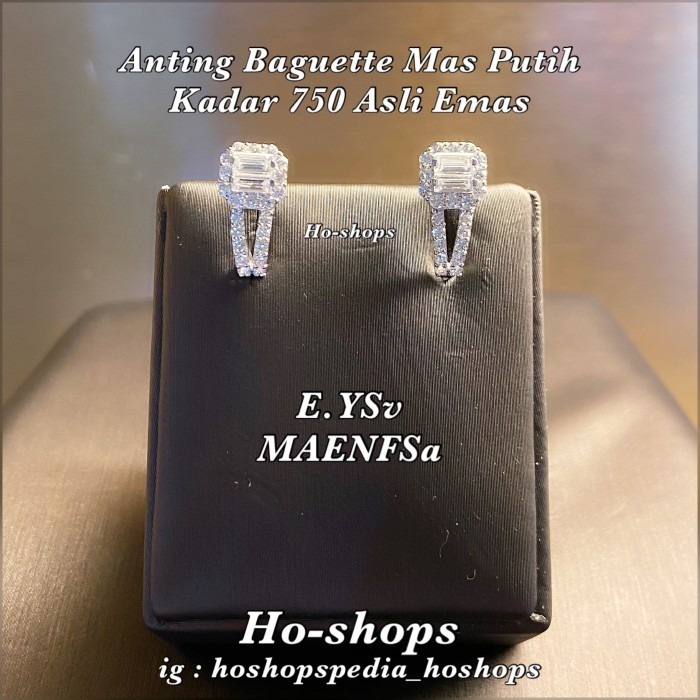 Ready Anting Baguette Mas Putih Kadar 750 Asli Emas