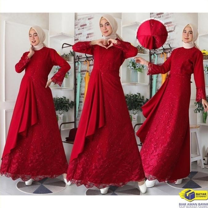 Diskon Shiyan - Baju Muslim Wanita Gamis Brokat Zolana Maxi Dress Big Size Xl
