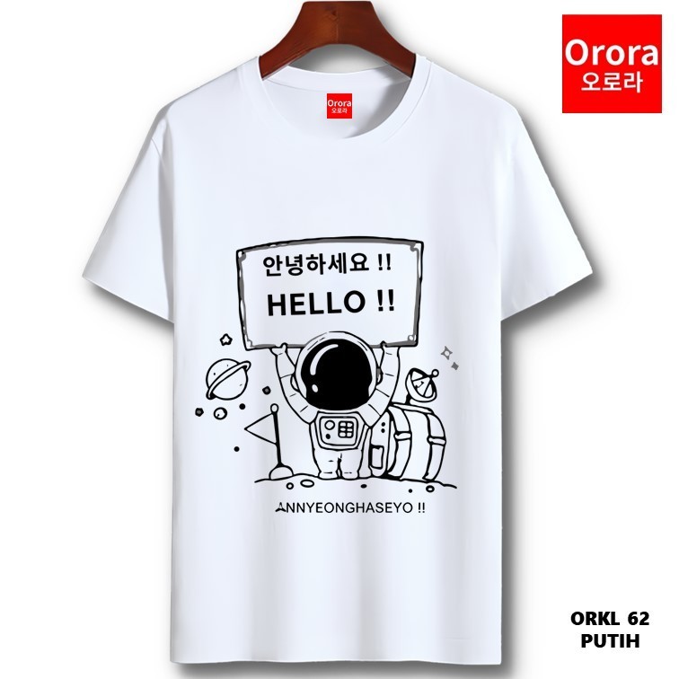 Orora Kaos Distro Premium Angkasa Korea Style - Baju Atasan Sablon Pria Wanita Warna Hitam Putih Uku