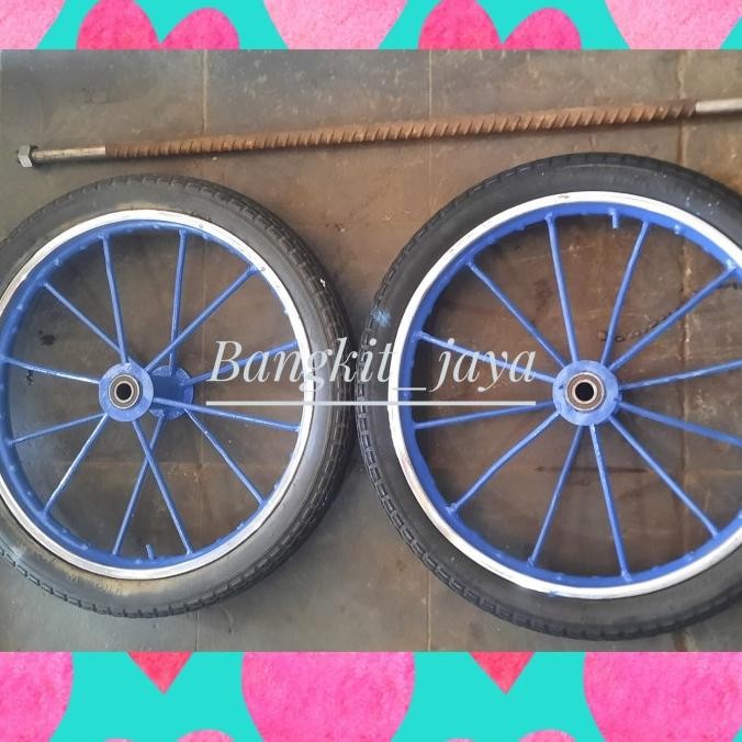 Roda Gerobak Ring 17 Ruji Polos Lengkap As Panjang