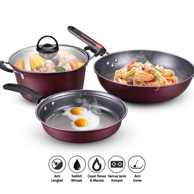 

Terbaru Kuka - Panci Wajan Frypan Set 3In1 Lengkap Anti Lengket Serba Guna