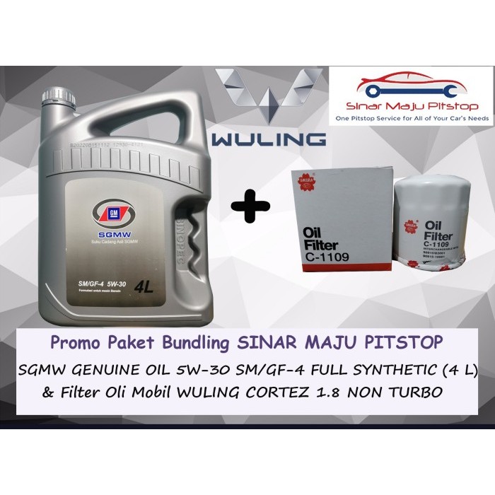 Paket Oli Sgmw 5W-30 Sm/Gf-4 & Filter Oli Mobil Wuling Cortez 1.8