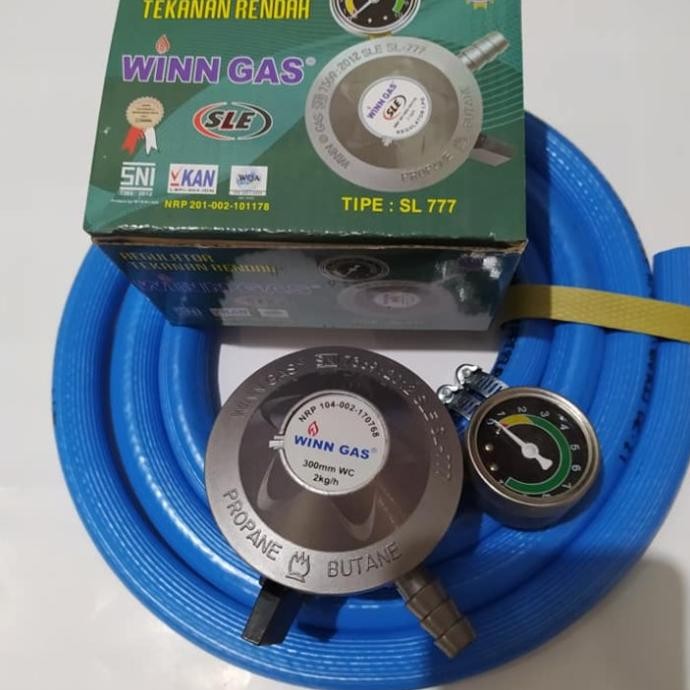 Regulator MATIC WINN GAS SLE 777 Manometer Selang LPG 700 PSI Biru