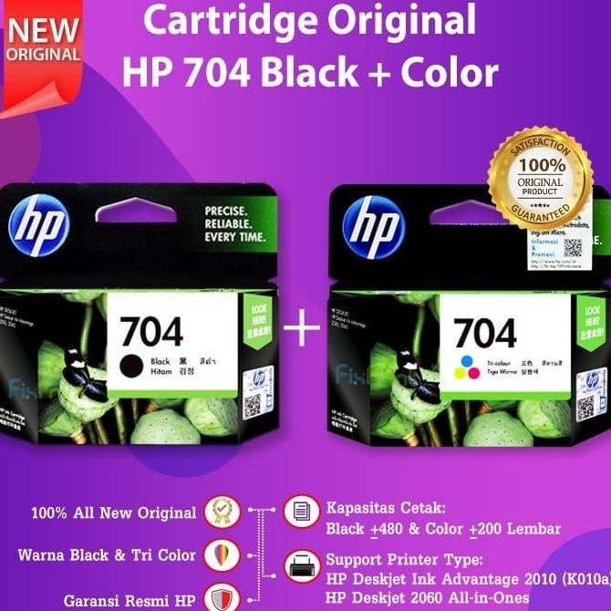SET Cartridge HP 704 Black Color Tinta Printer Deskjet 2010 K010 2060