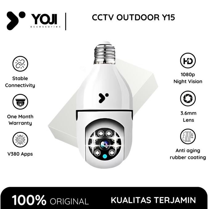 YOJI -(Free 64Gb SD CARD) V380 Pro Y15 Blub PTZ Camera 1080p Kamera Keamanan IP Pelacakan Otomatis P