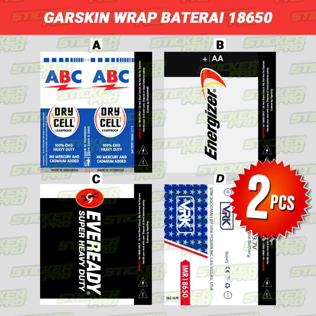 

Wrap* Stiker Wrap Baterai Battery 18650 Abc Wrap Skin Stiker Garksin CUSTOM Gratis (2pcs)