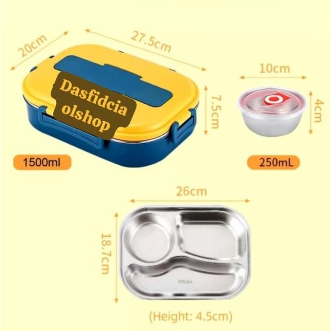 LUNCH BOX TEMPAT MAKAN KOTAK MAKAN 1500ML STAINLESS STEEL 304 PREMIUM