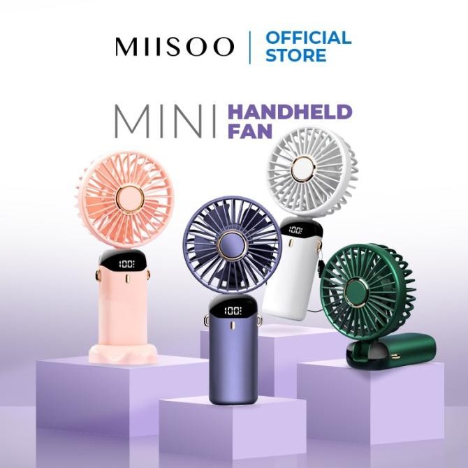 MIISOO Kipas Lipat Mini Kipas Angin 2400mAh Kipas Genggam Kipas Kecil Portable Led Display Kipas Han