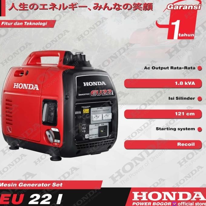 Terlaris Honda Genset Silent Eu22I Generator Inverter Mini Eu 22 I 1700 Watt Ready Stok