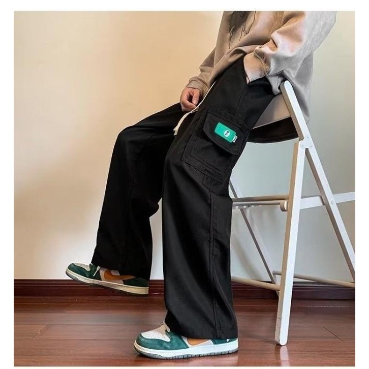 LW-Celana cargo korea casual pria baggy pants Bagian tipis kulot HT