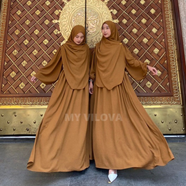 Baju Gamis Abaya Muslim MY VILOVA - ZOYA SET M L XL PASHMINA OVAL SET SYAR'I RAYON CRINKLE PREMIUM