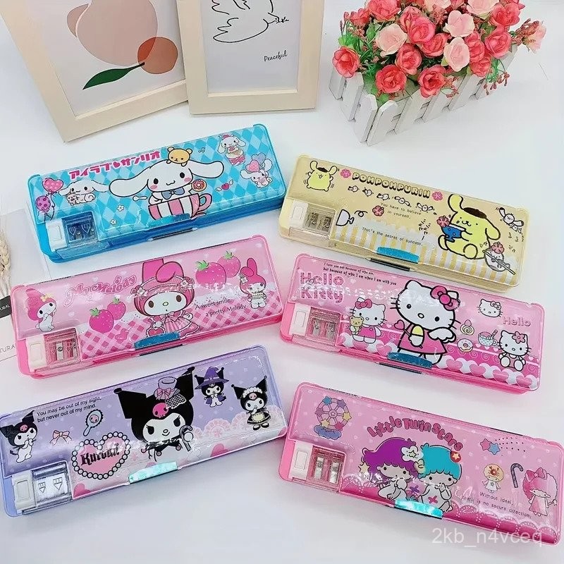 

Sanrio Hello Kitty Melody Kuromi Double-Sided Pencil Case Stationery Storage Box Gifts 0YUR