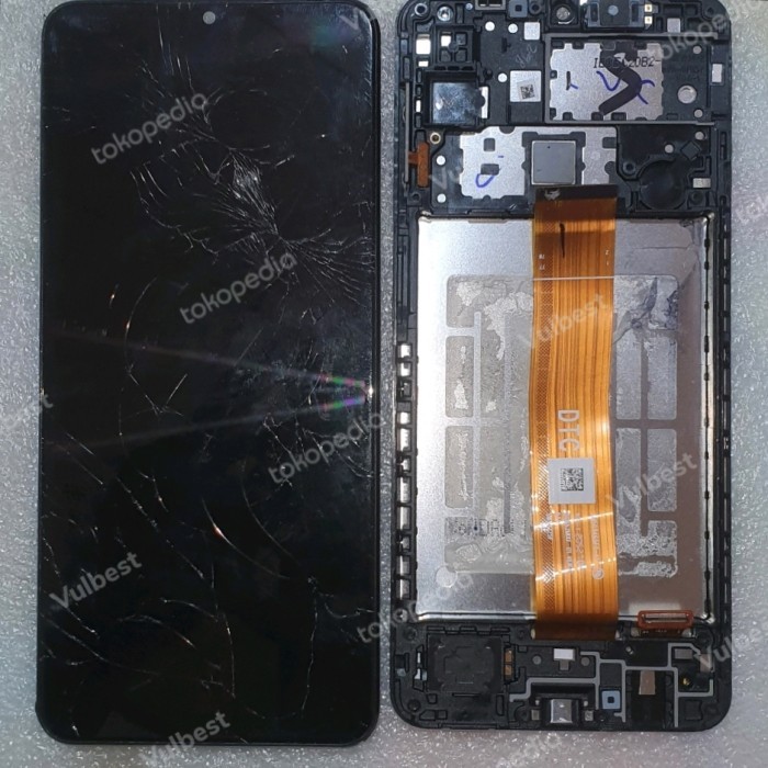 LCD TOUCHSCREEN FRAME SAMSUNG GALAXY A12 A125 ORI minus retak glass