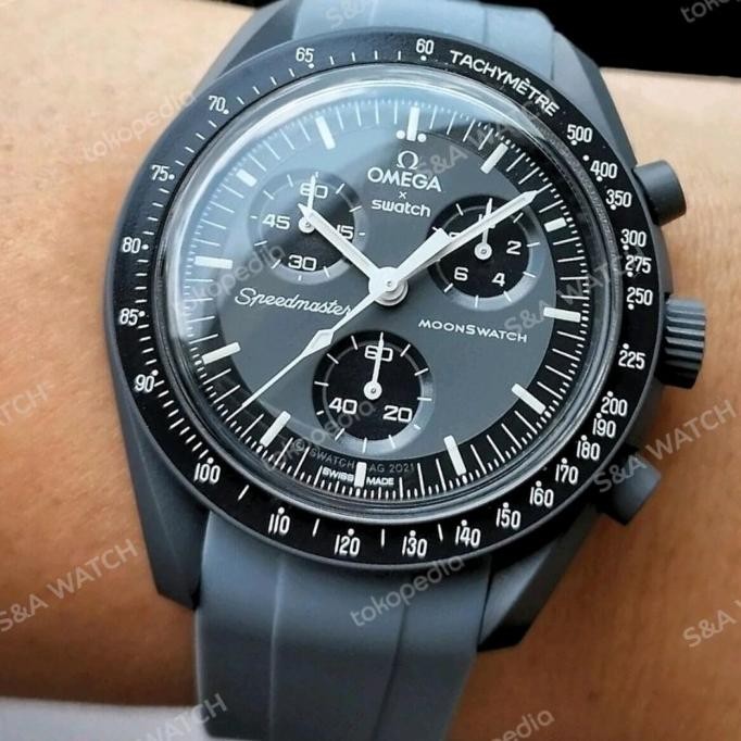 Strap Rubber Premium Omega X Swatch Moonswtach Grey/Gray Moon Original Terlaris