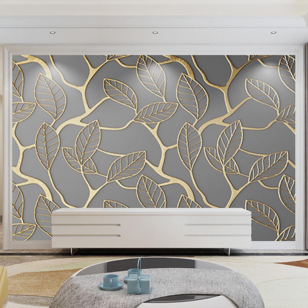 YCRY-Wallpaper Nordic minimalis emas tiga dimensi relief ruang tamu-Dinding mural-Dekorasi dinding-A