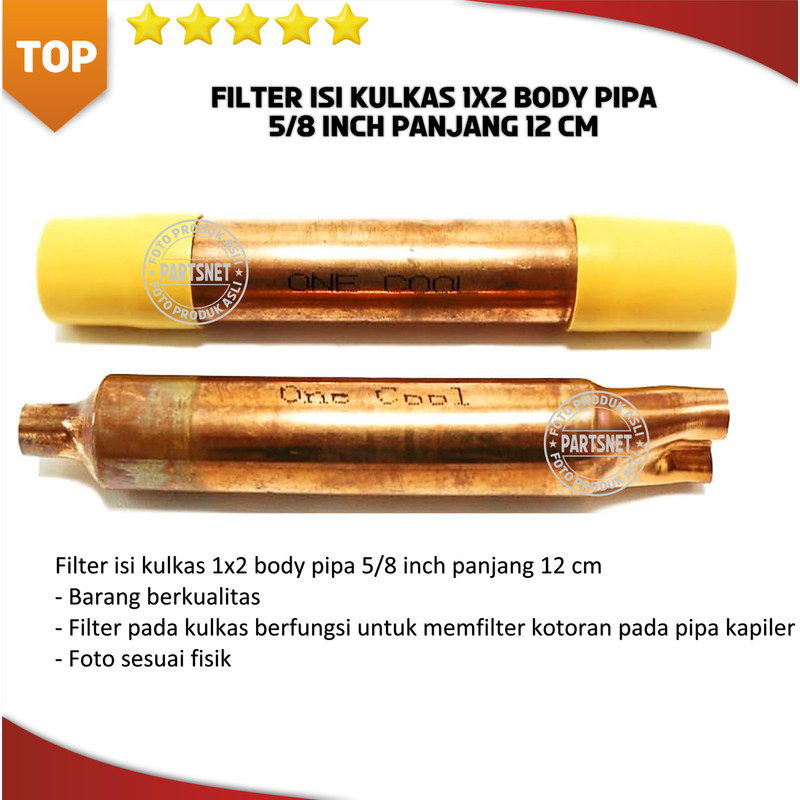 Filter isi kulkas 1x2 body pipa 5/8 inch panjang 12 cm