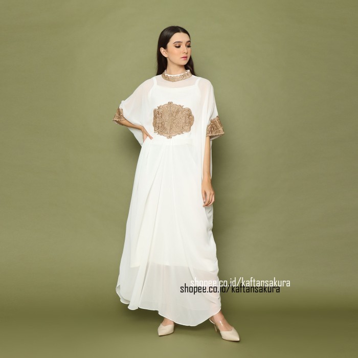 Kaftan TERLARIS  KAFTAN ASHANTY TERBARU WARNA MERAH JUMBO BAHAN SIFFON - Putih elegan kekinian