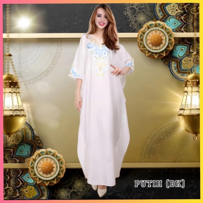 Kaftan gamis jumbo bigsize lebaran wanita abaya kaftan dress muslim putih bk kekinian premium