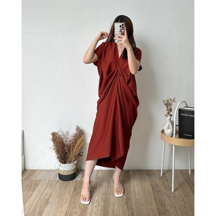 Kaftan Kaftan Dress Muslim Wanita Satin Import Plain Premium Quality Terbaru - Terracotta satin mewa