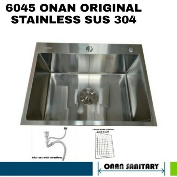 

PROMO KITCHEN SINK ONAN 6045 STAINLESS SUS 304 BAK CUCI PIRING MINIMALIS